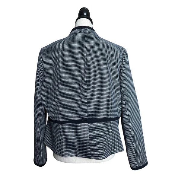Hobbs Brianna Navy Blazer Open Front Jacket White Houndstooth Defined Waist 12 - Picture 4 of 7
